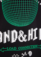 Victor and Jane Cotton Tech Graphic Oversized T-Shirt - Black