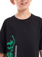 Victor and Jane Cotton Tech Graphic Oversized T-Shirt - Black