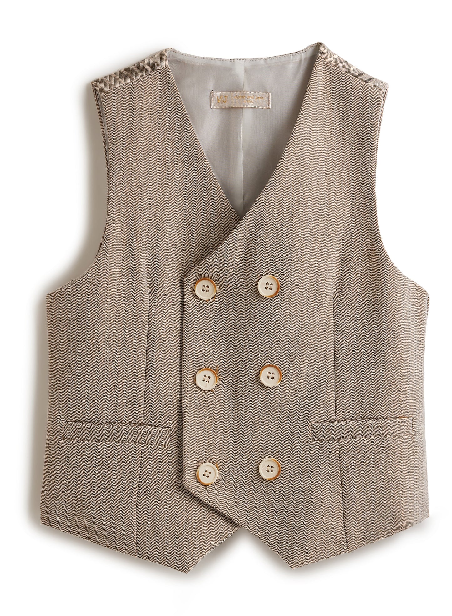 Neutral/Beige Waistcoat And Short Set With Shirt And Bow Tie