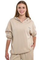 Ladies 2 Piece Set - Snap-Hem Wide-Leg Trousers & Hoodie Set - Oatmeal