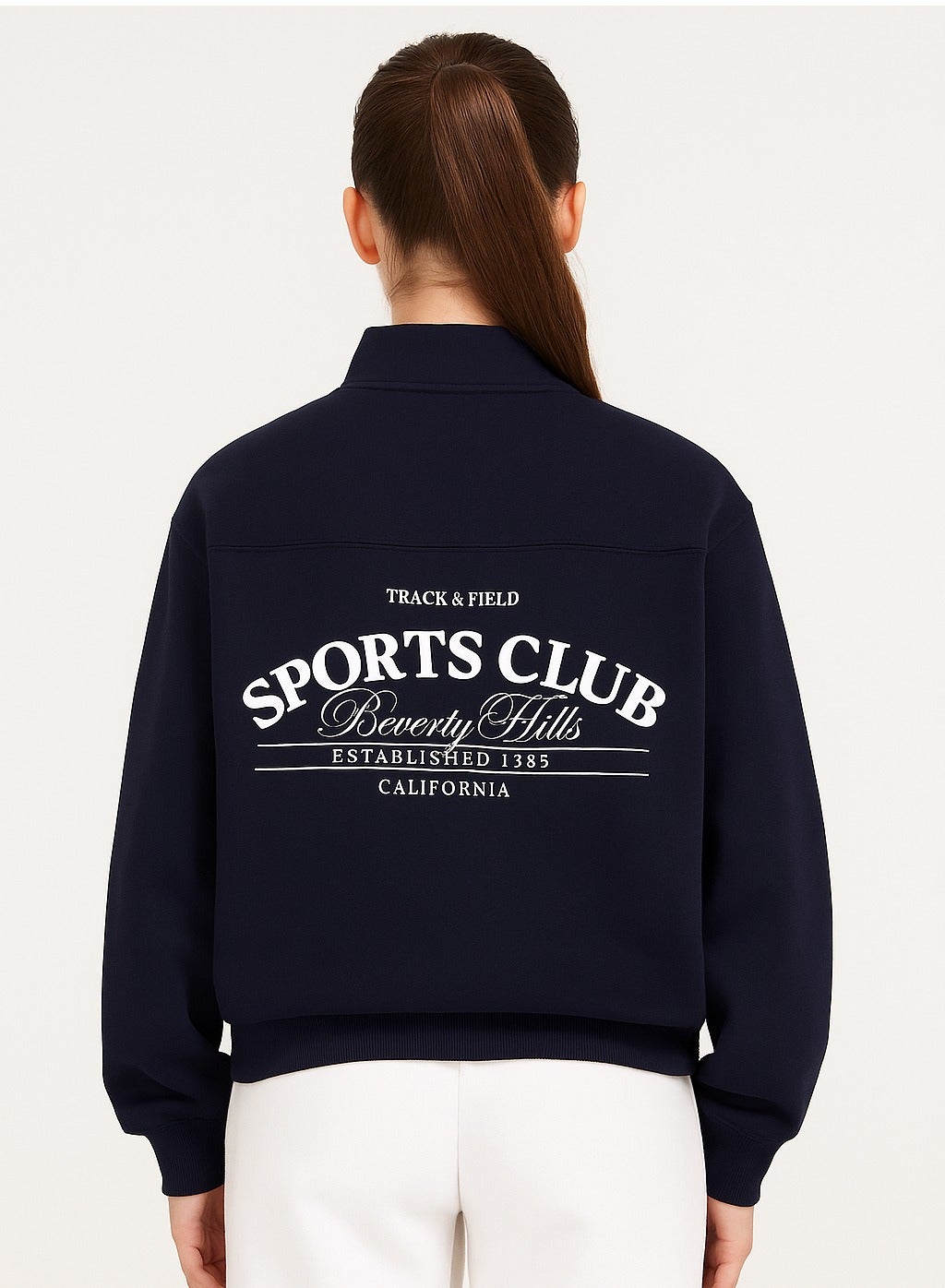 Œsports Club” Girls' Half-Zip Sweatshirt “ Navy | 100% Cotton Fleece |