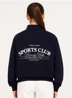 Œsports Club” Girls' Half-Zip Sweatshirt “ Navy | 100% Cotton Fleece |