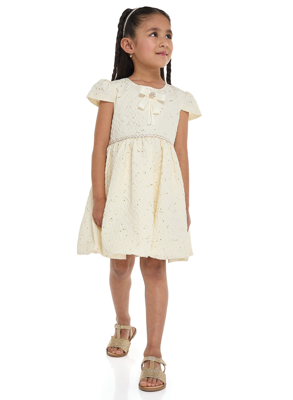 Lemon/Gold Bow Jacquard Dress