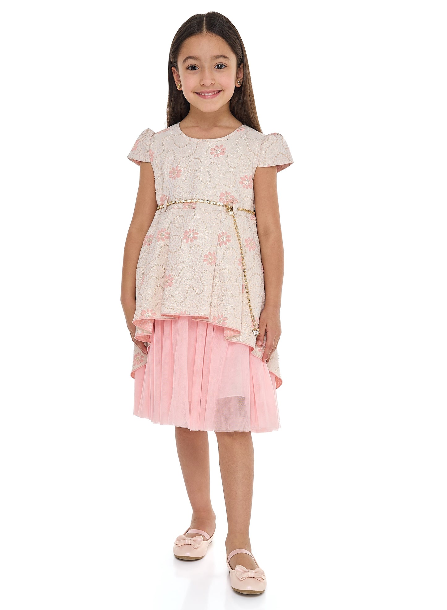 Chic Jacquard Peach  Party Dress With Mesh & Decoration