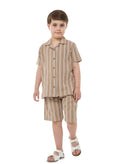 Victor And Jane Boys' Casual Cotton Shirt & Shorts Set “ Short Sleeve Outfit - Beige