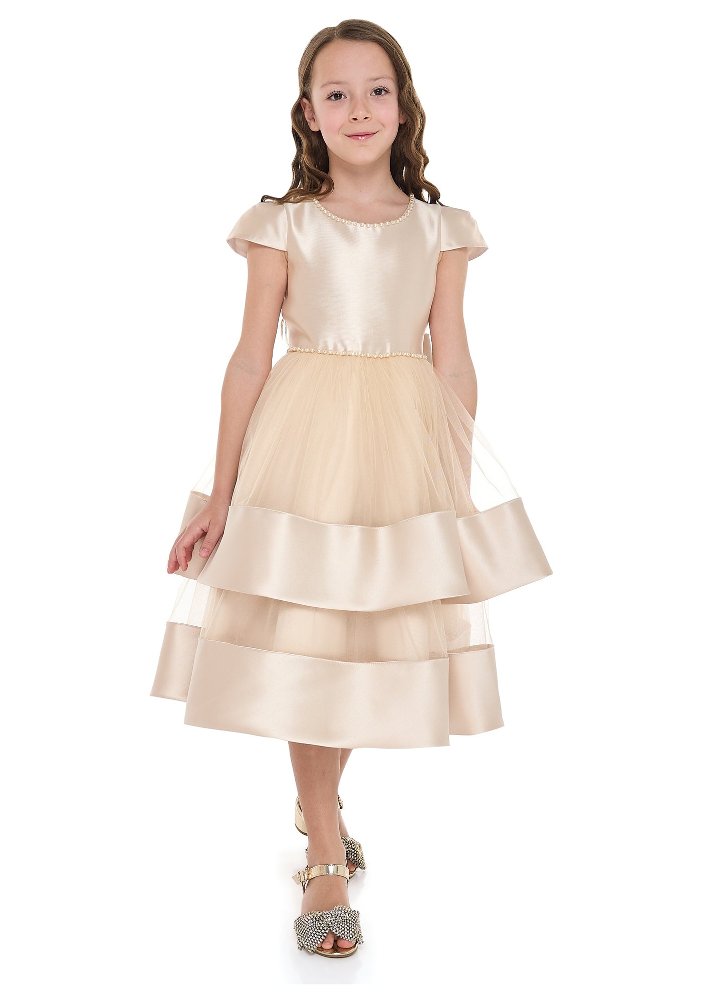 Chic Champagne Satin  Party Dress With Mesh & Decoration