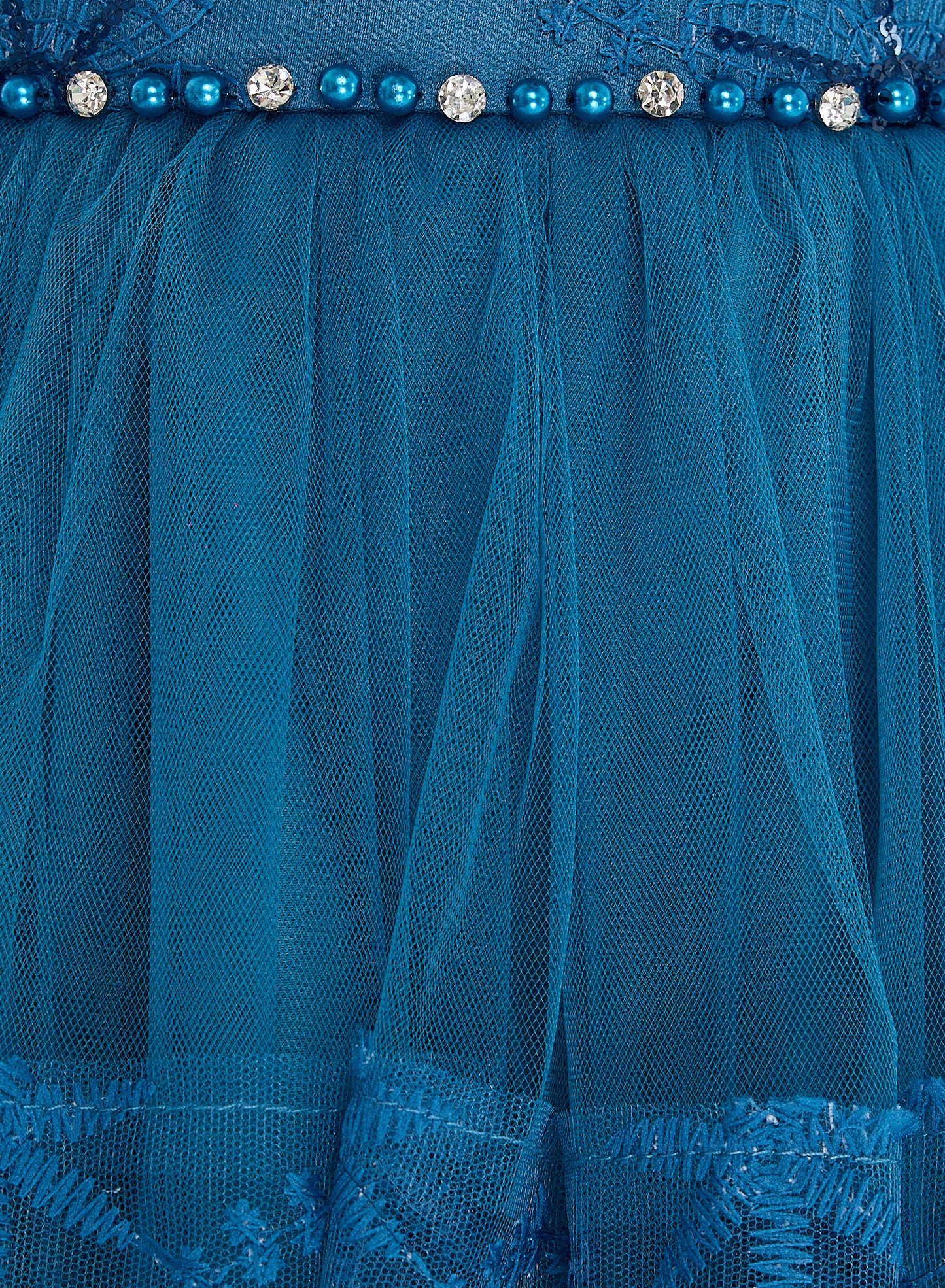 Elegant Blue Tulle Dress With Lace And Sequins