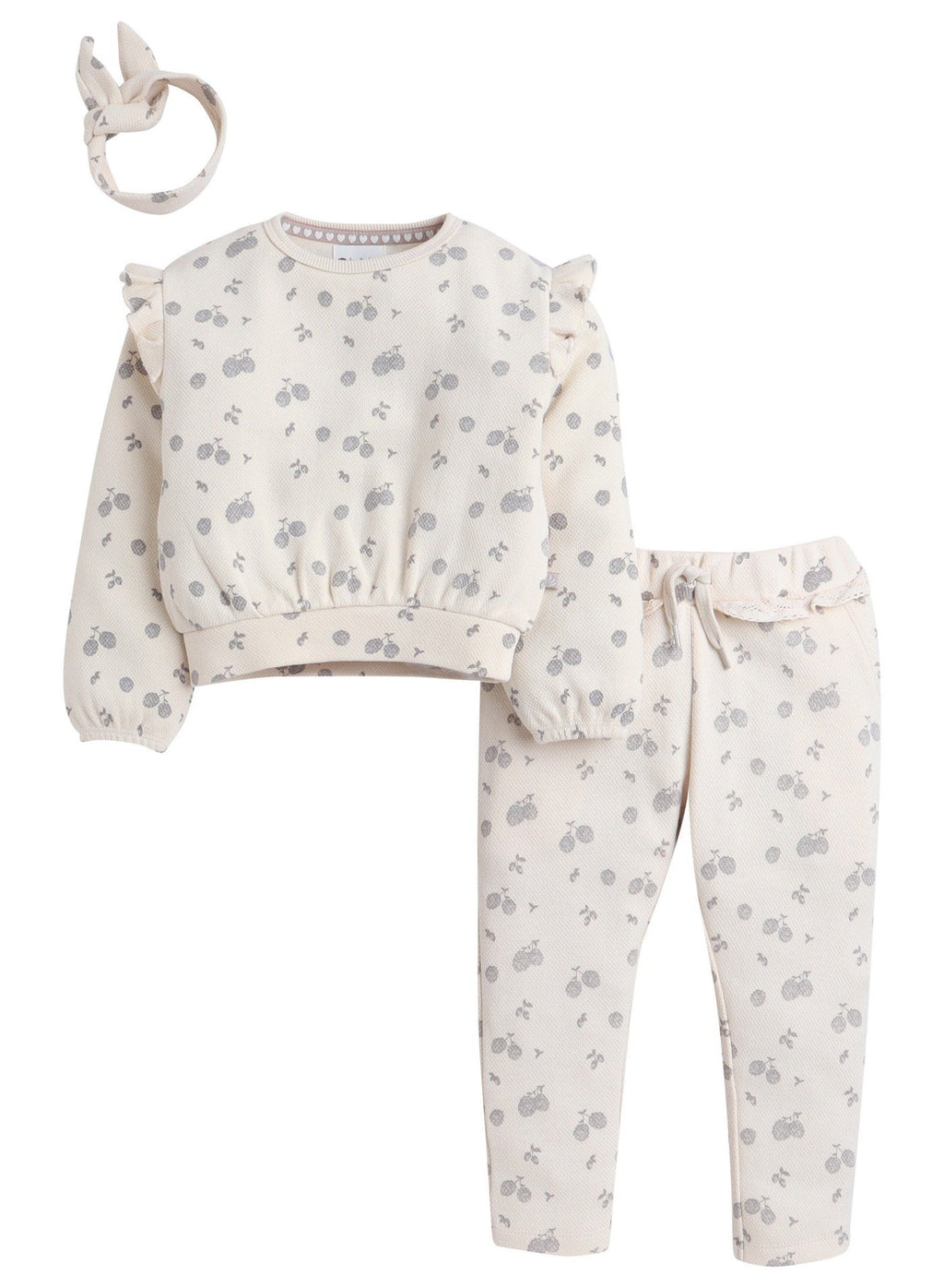Dirkje Cotton All Over Fruits Printed Full Sleeves Sweatshirt & Joggers Co-Ords Set With Headband - Beige