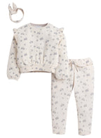Dirkje Cotton All Over Fruits Printed Full Sleeves Sweatshirt & Joggers Co-Ords Set With Headband - Beige
