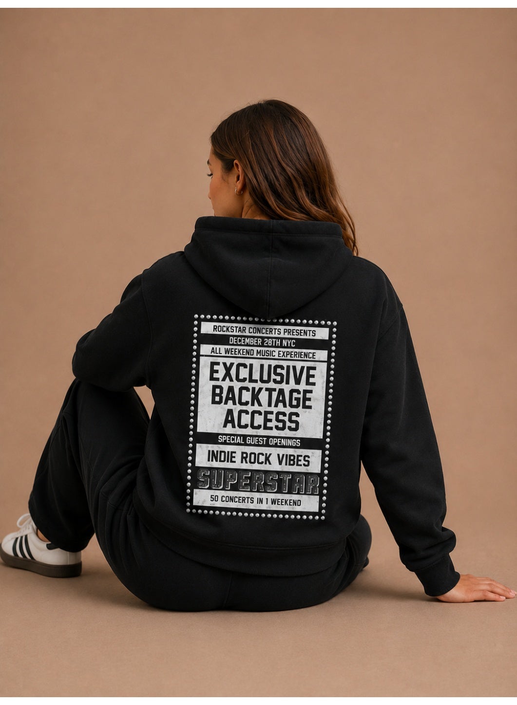 Girls Front and Back Graphic Sweatshirt Hoodie and Wide Leg Pants Set