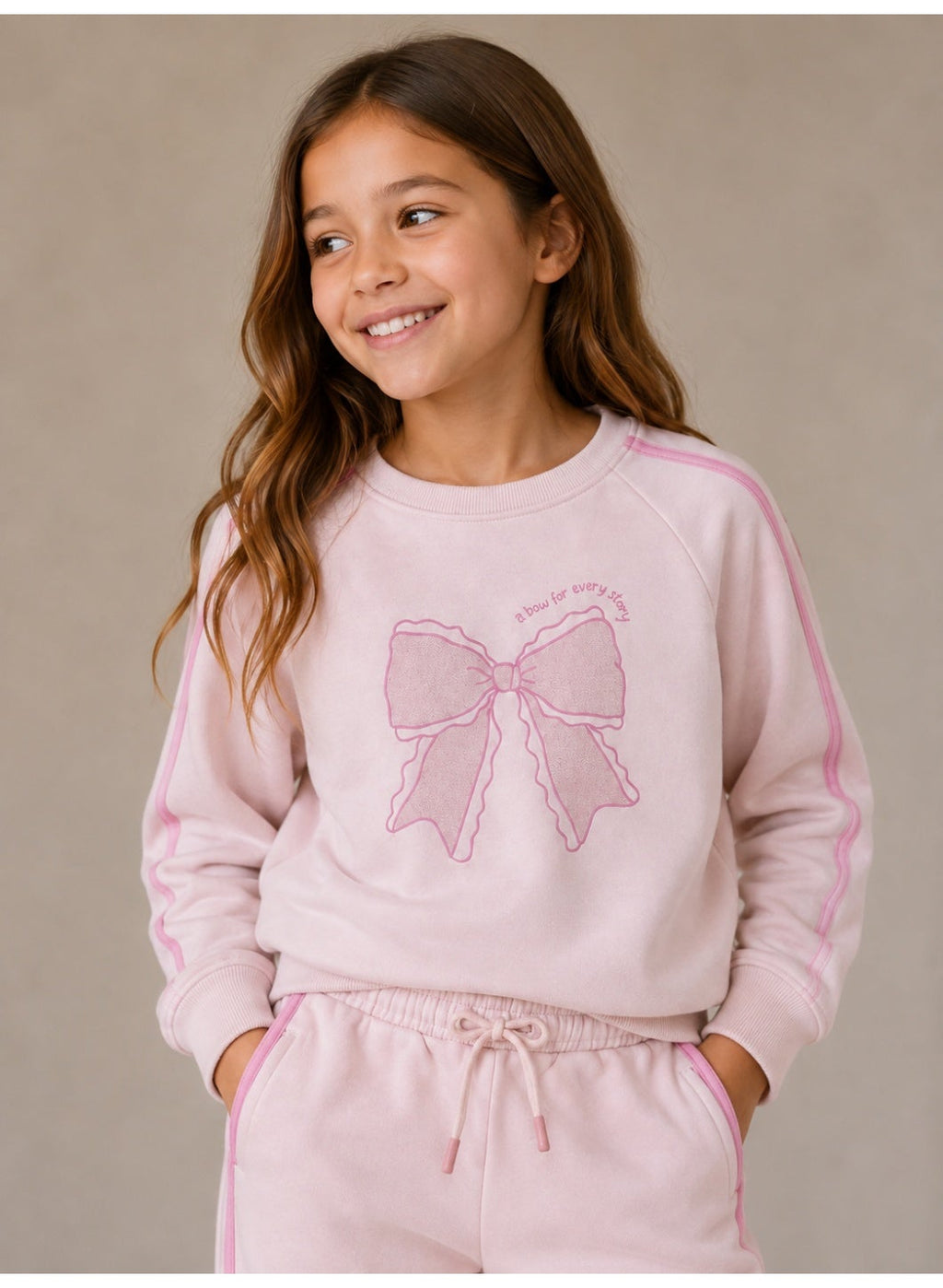 Girls Bow Graphic Sweatshirt and Wide Leg Pants Set