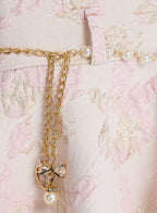 Girls Elegant Pink/Gold Jacquard & Tulle Party Dress