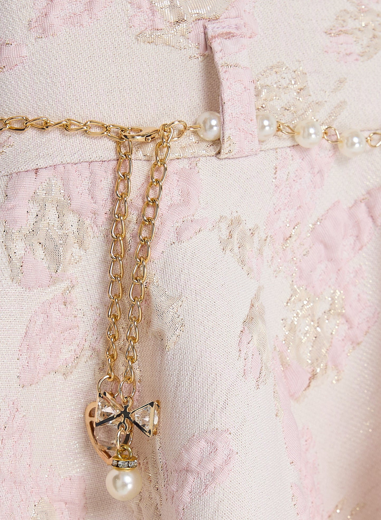 Girls Elegant Pink/Gold Jacquard & Tulle Party Dress