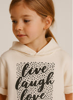Girls Œlive Laugh Love” Glitter Fleece Hoodie “ Cream