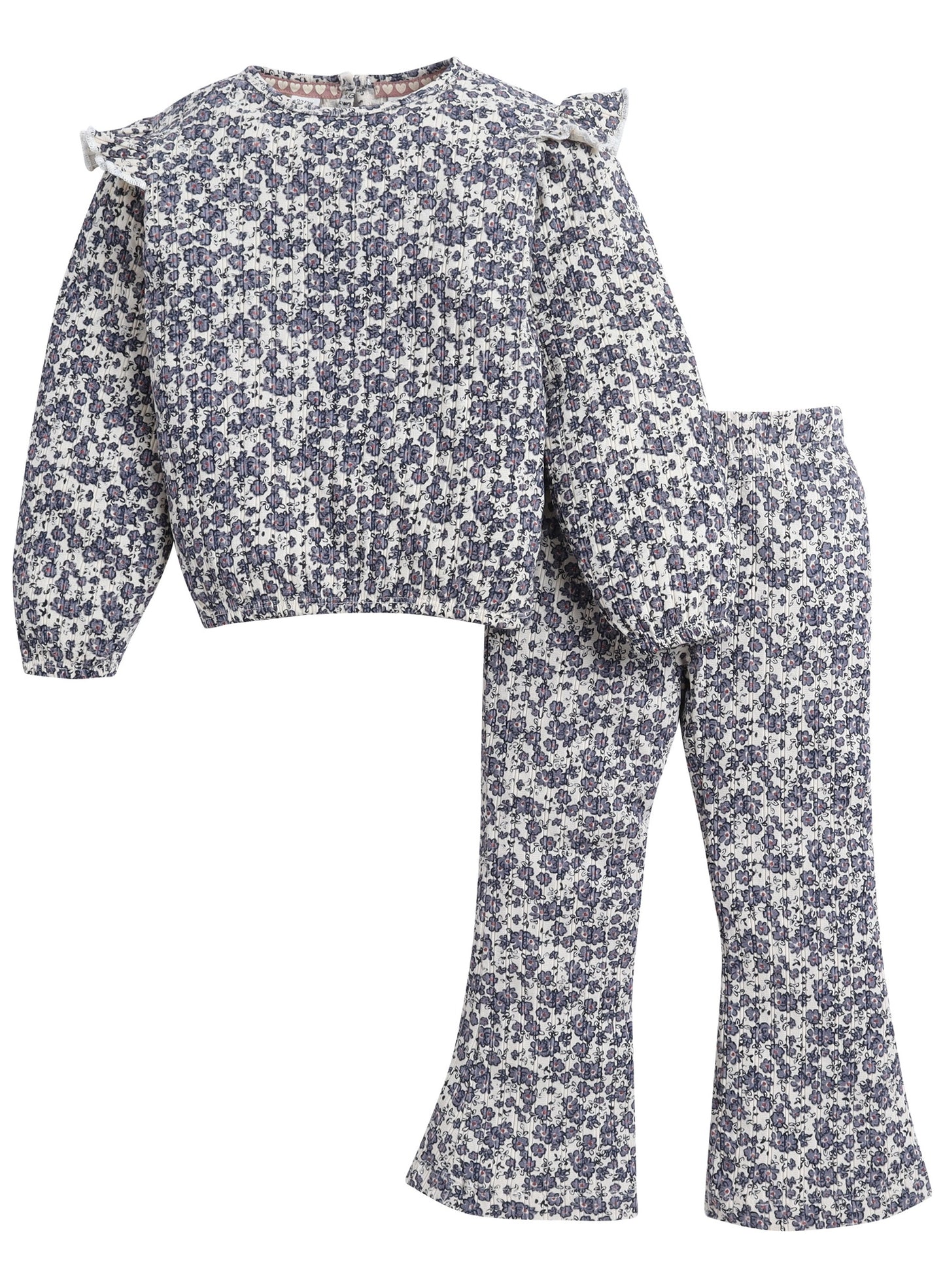 Dirkje Girls 2-Piece All-Over Floral Blouse and Flared Pant Set