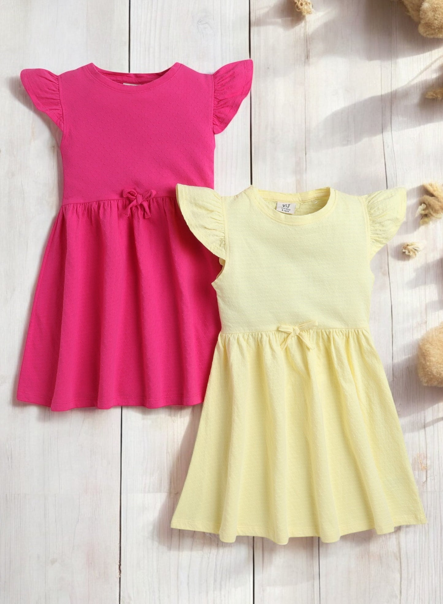 Girls' Ruffle Cotton Dress, Solid Color