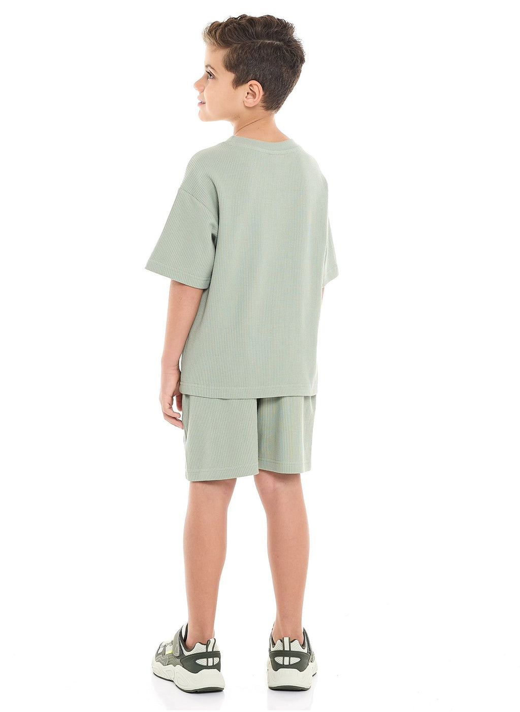 Oversized - Boys' Jacquard 2-Piece Set - T-Shirt With Badge Detail And Matching Shorts With Pockets
