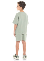 Oversized - Boys' Jacquard 2-Piece Set - T-Shirt With Badge Detail And Matching Shorts With Pockets