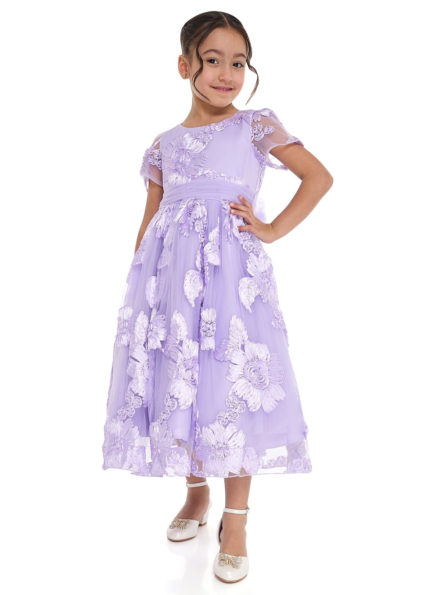Lilac 3D Flower Mesh Occasion Dress