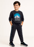 Victor And Jane Cotton World Adventure Graphic Full Sleeves Sweatshirt & Joggers Set - Charcoal Grey