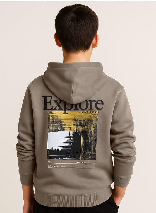Boys’ Olive Green “Explore” Printed Hoodie