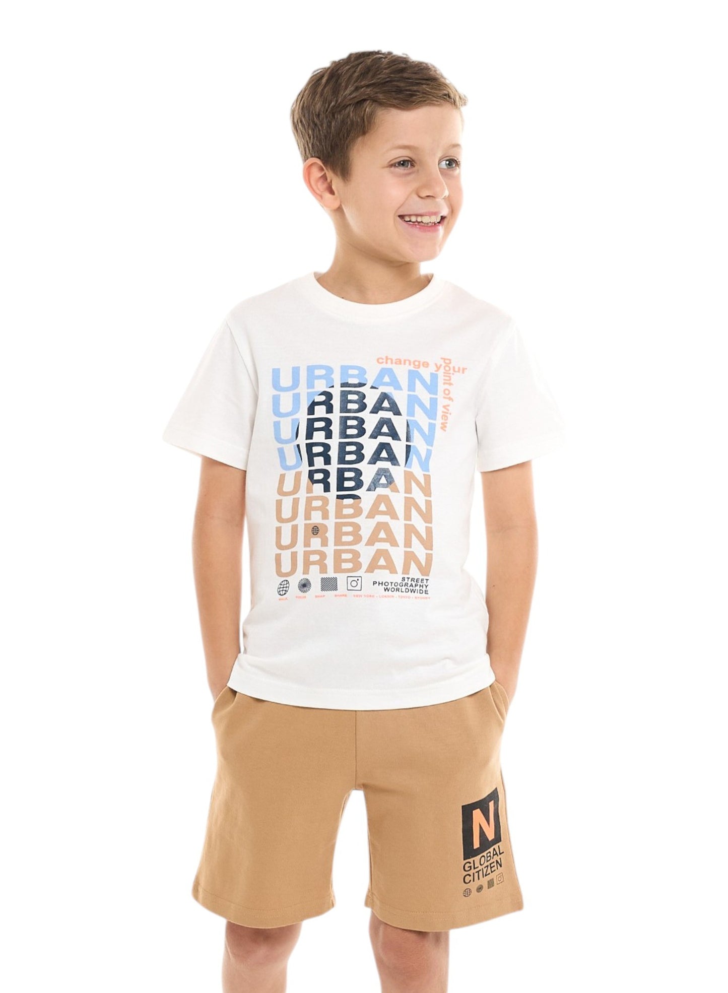 Boys' 2 Piece Set with Matching Tshirt And Slogan Print Shorts