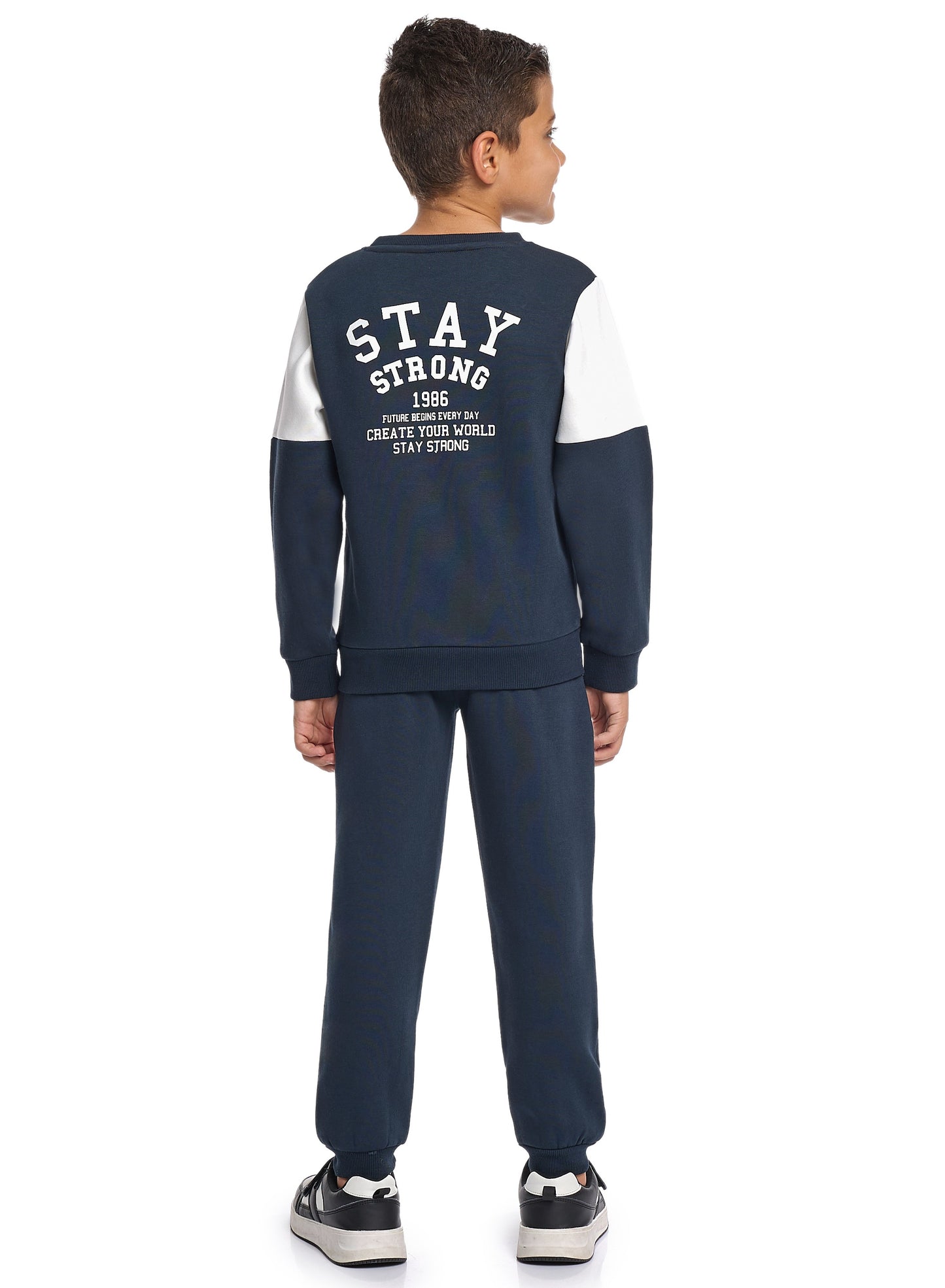 Boys’ Casual Winter Set – Navy Stay Strong Graphic Top & Bottom