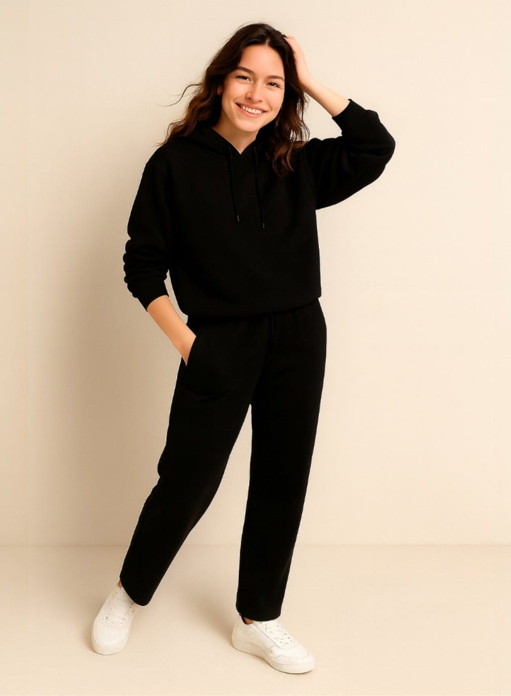 Black Straight-Leg Drawstring Joggers “ Cotton Interlock