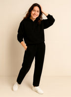 Black Straight-Leg Drawstring Joggers “ Cotton Interlock