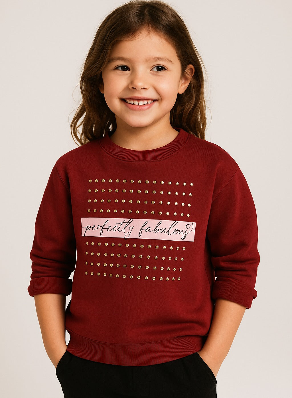 Girls’ Œperfectly Fabulous” Cotton Fleece Sweatshirt -Relaxed Fit