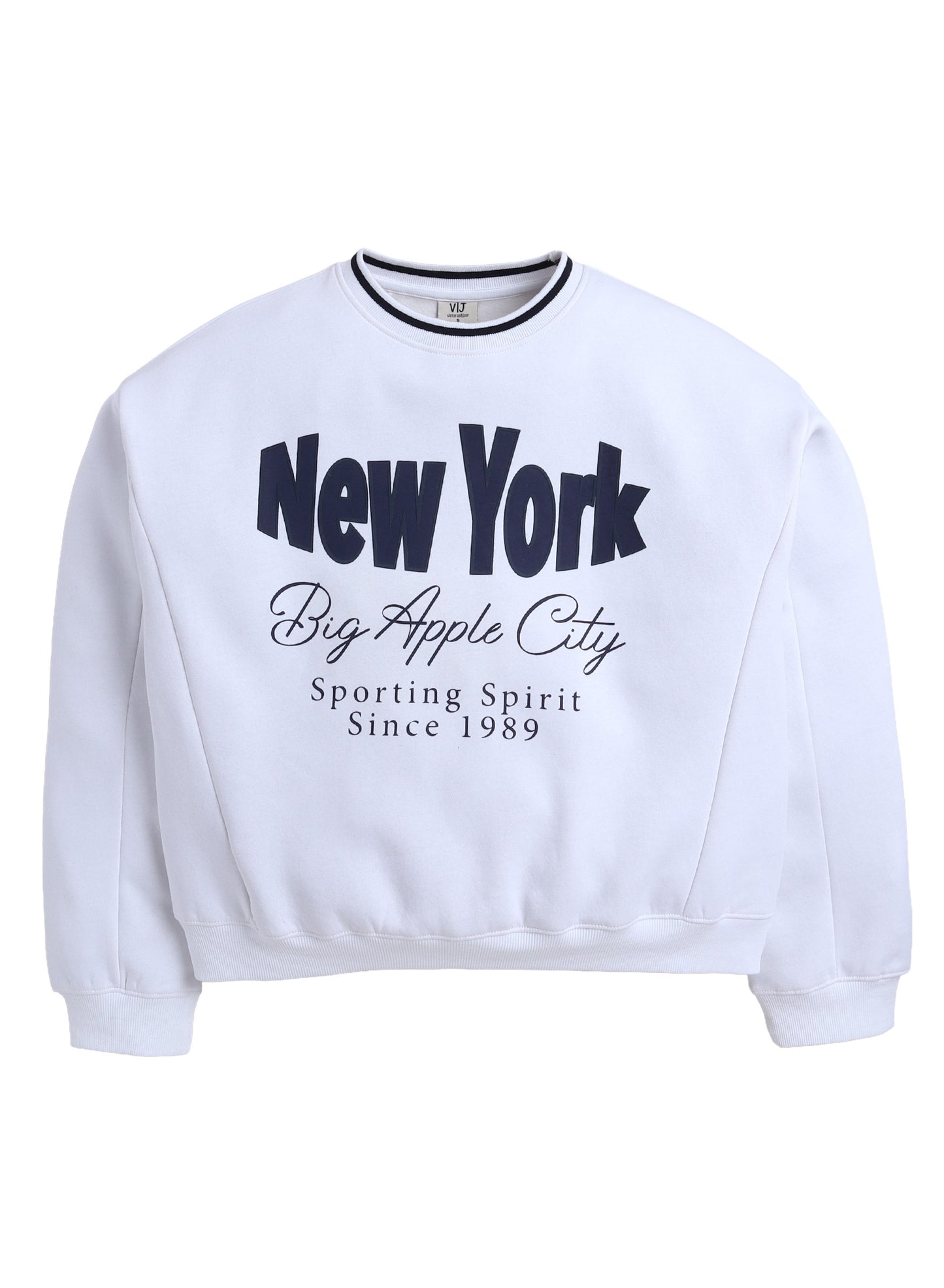 “New York Big Apple” Contrast Rib Sweatshirt – 100% Cotton Fleece