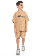 Victor And Jane Boys' Jacquard Set “ Sand Colour Striped Design With Textured Material