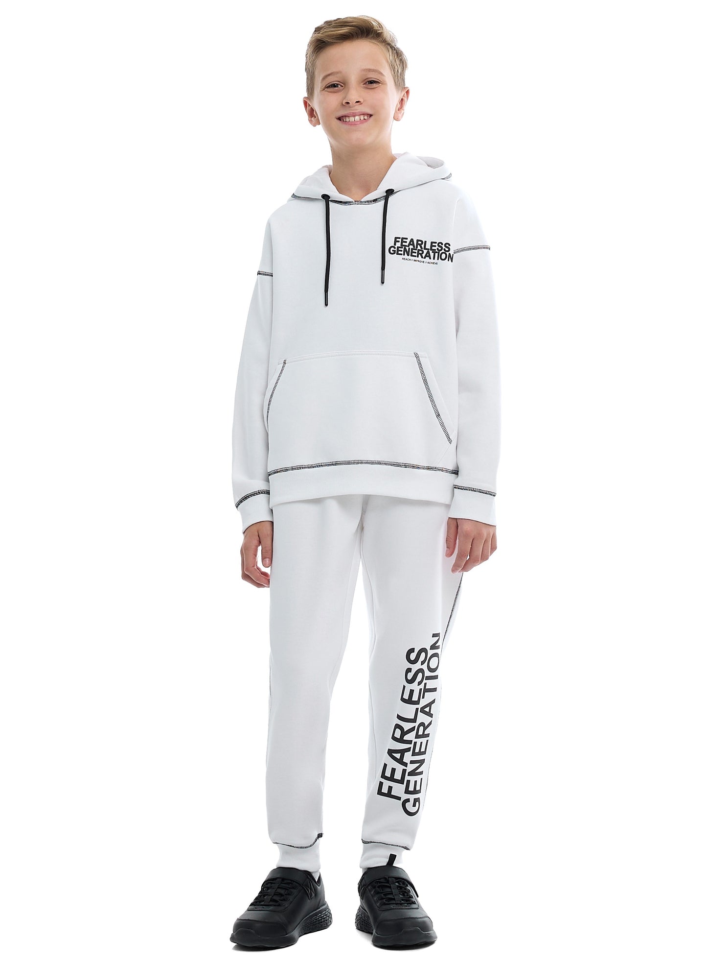 Boys Relaxed Fit Off-White Hoodie & Joggers Set |