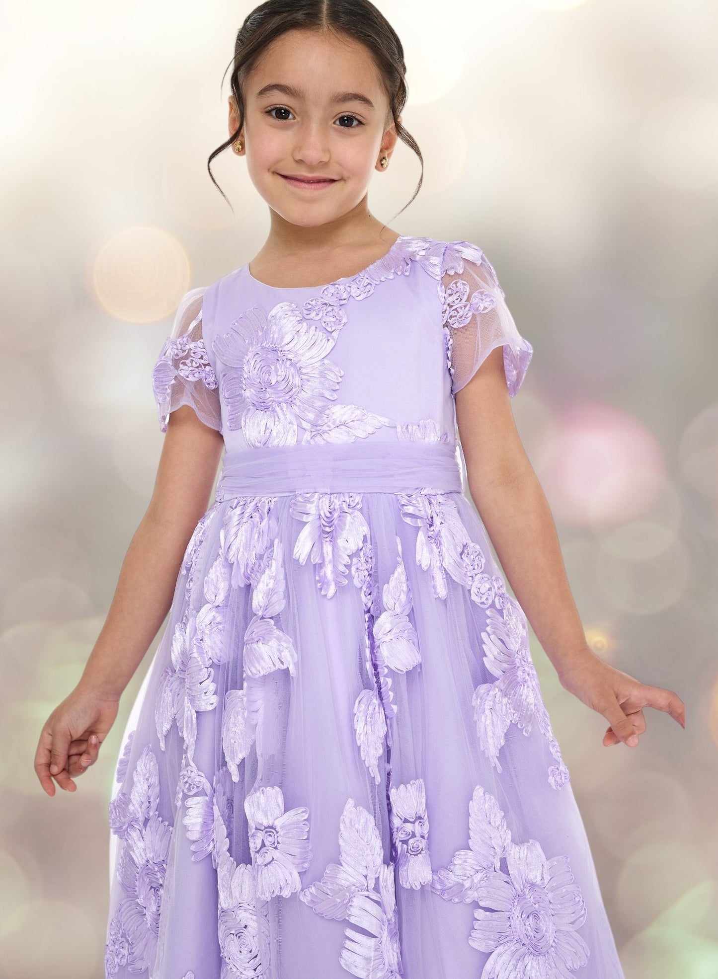 Lilac 3D Flower Mesh Occasion Dress