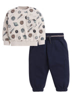Dirkje Cotton Space Theme Print Full Sleeves Sweatshirt & Joggers Set - Off White/Navy