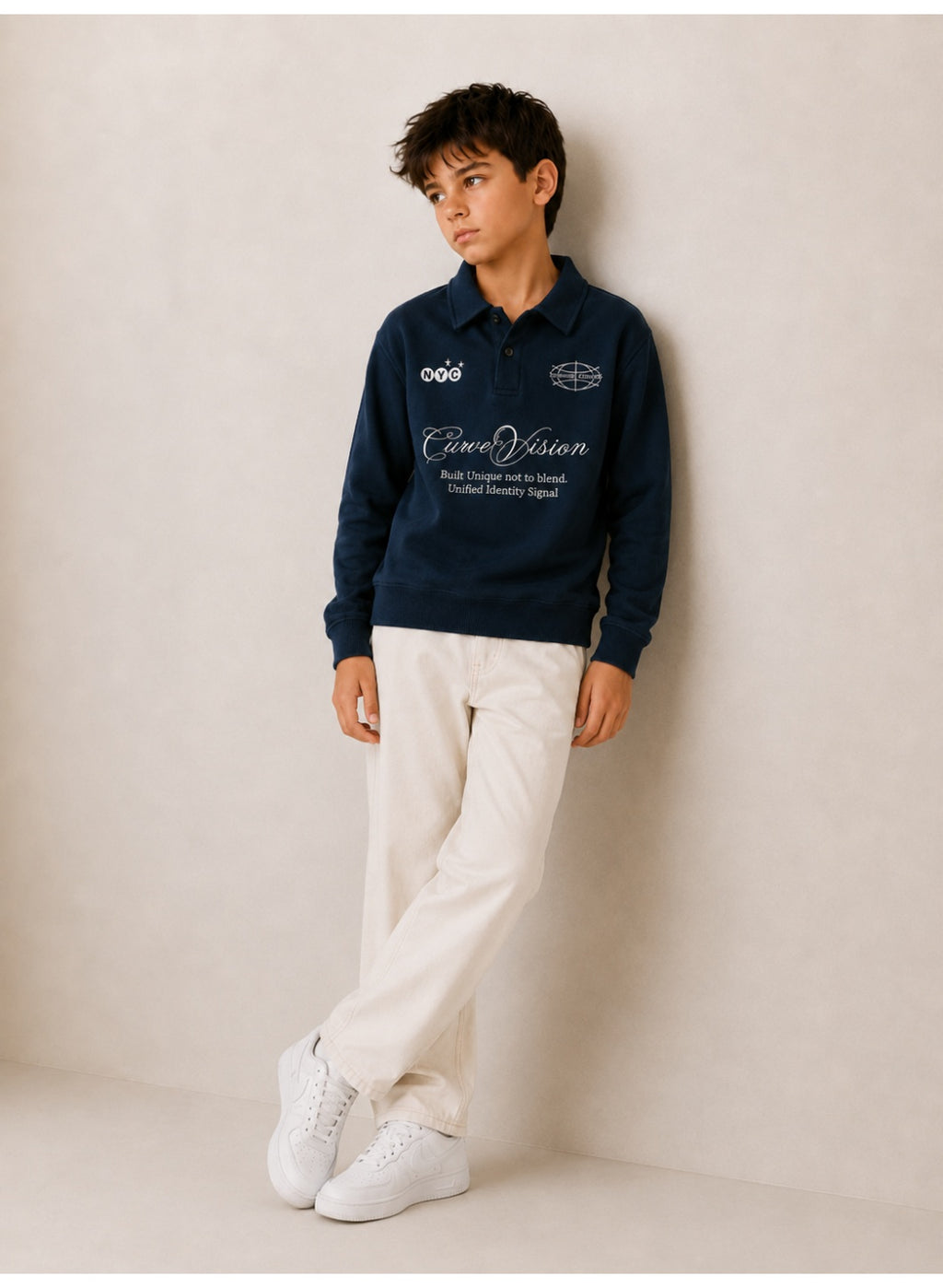 Boys’ Collared Button Placket Sweatshirt