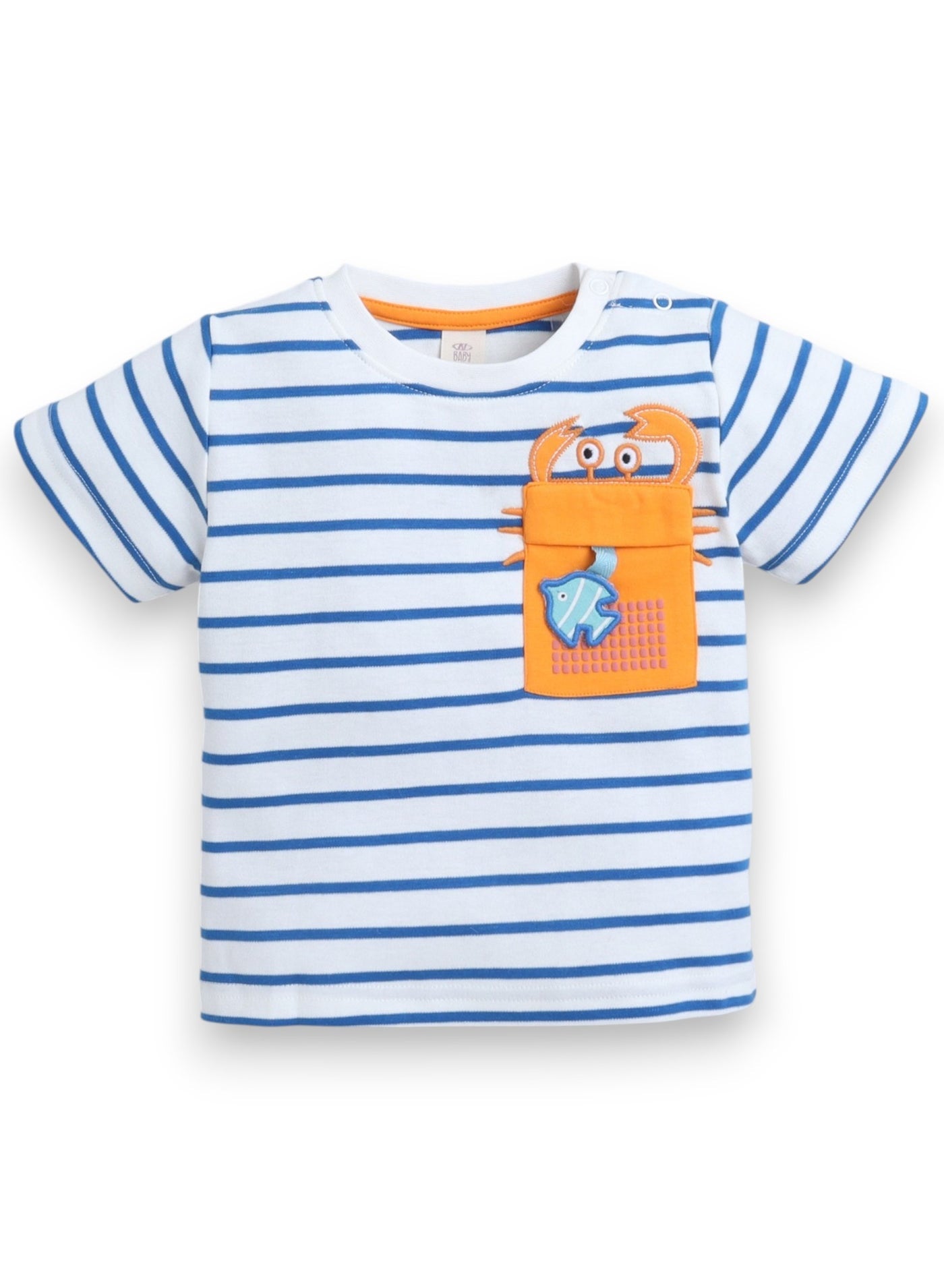 Victor and Jane Infant 2PC Set, Stripes T-Shirt with Cute Tiger Pocket And Blue Shorts