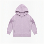 victor and jane girls lavender full zip fleece hoodie with decorative textured floral sleeve appliqués
