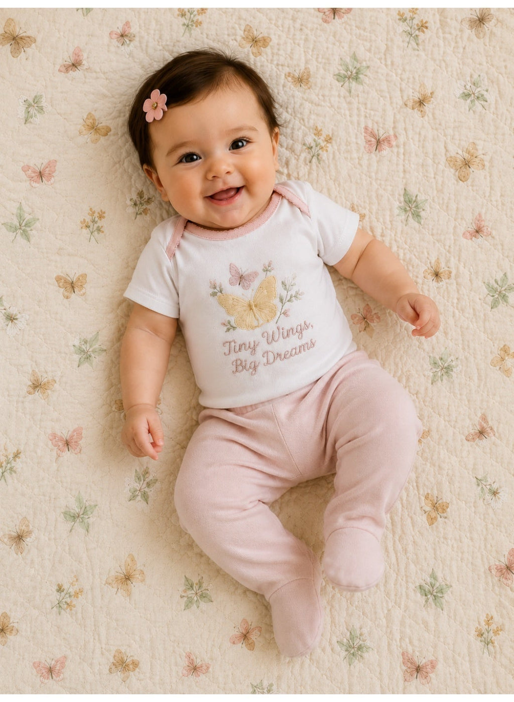 Baby Girls Quilted Wrap Top, Bodysuit & Footed Pants Set with Headband (4-Piece Set)