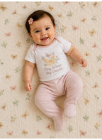 Baby Girls Quilted Wrap Top, Bodysuit & Footed Pants Set with Headband (4-Piece Set)
