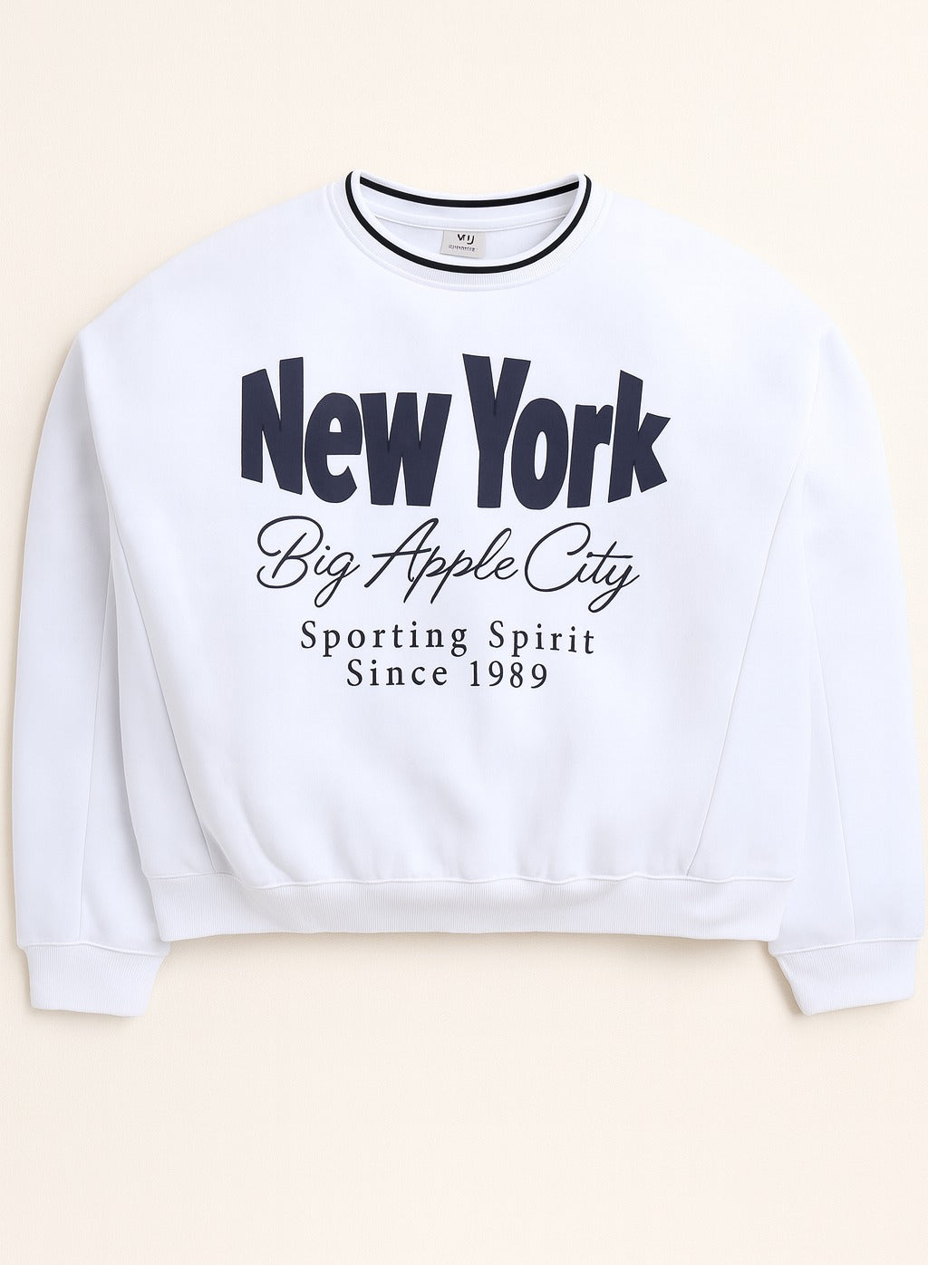 “New York Big Apple” Contrast Rib Sweatshirt – 100% Cotton Fleece