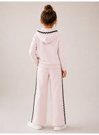 Girls Half Zip Sweatshirt Hoodie and Wide Leg Pants Set