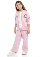 Girls Chic Sequin Fleece Tracksuit “ Pink 2-Piece Set