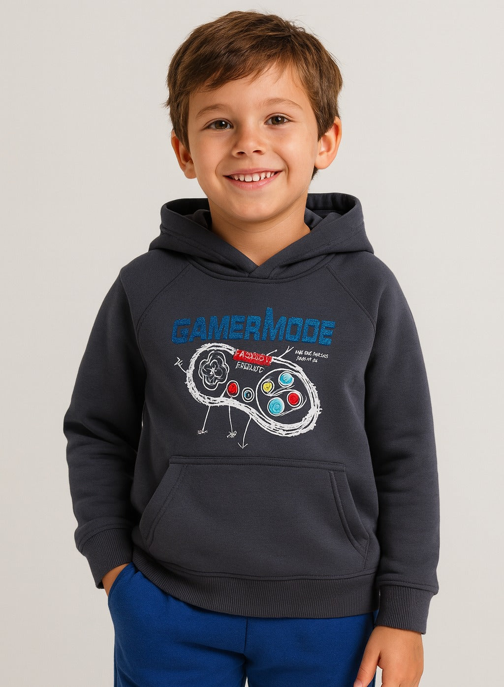 Boys' Dark Grey "Gamer Mode" Printed Hoodie Sweatshirt