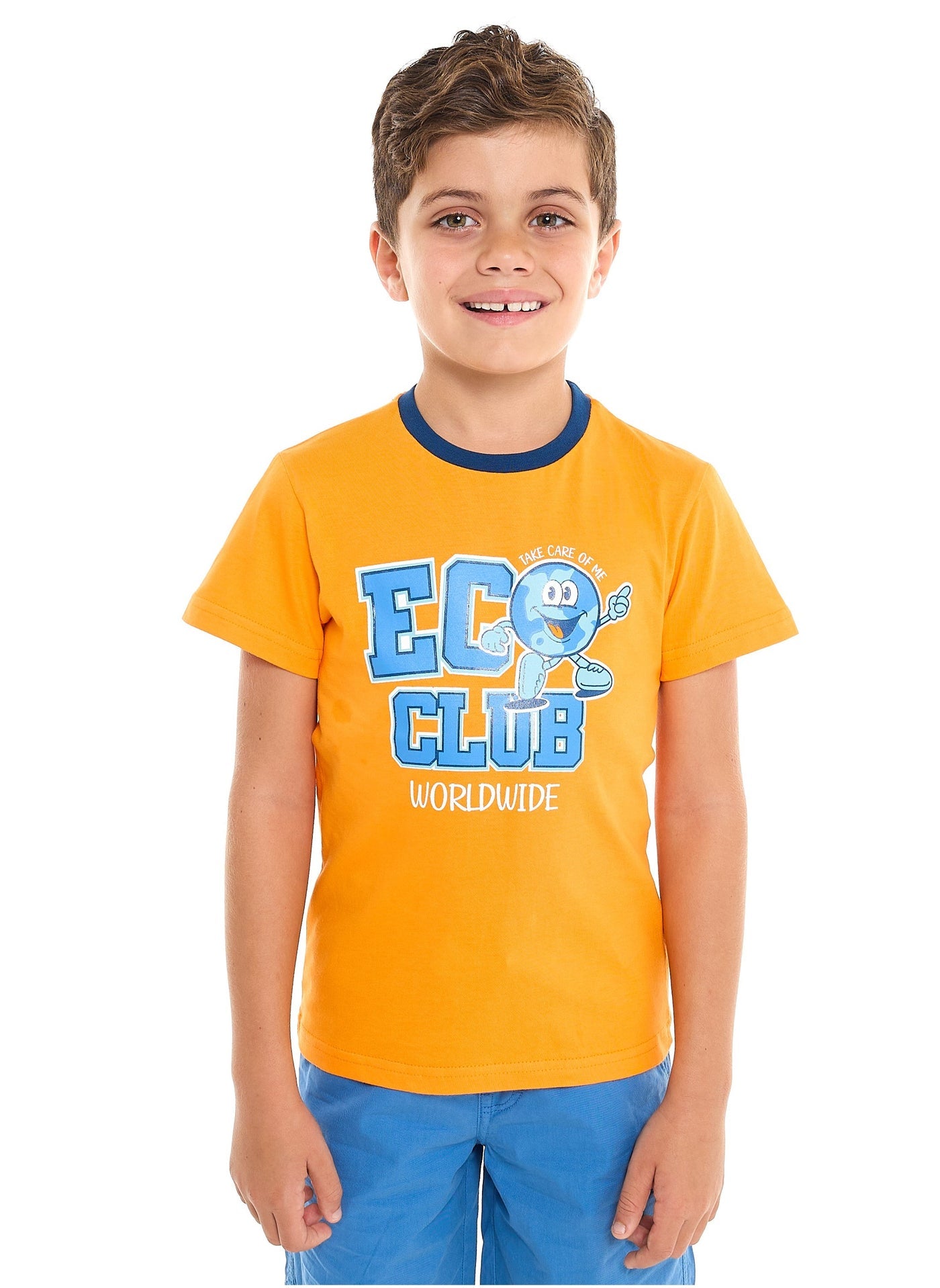 Victor and Jane Classic Blues and Orange Cotton T-Shirt & Pull-On Shorts Set