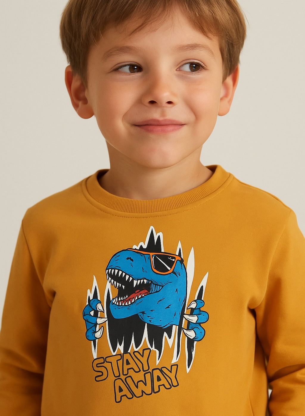 Boys' Mustard Yellow"Stay Away Dino" Graphic Sweatshirt