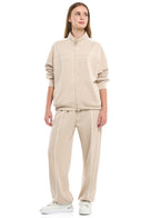 Ladies Beige Contrast-Stripe Track Set “ Zip-Up Jacket & Joggers