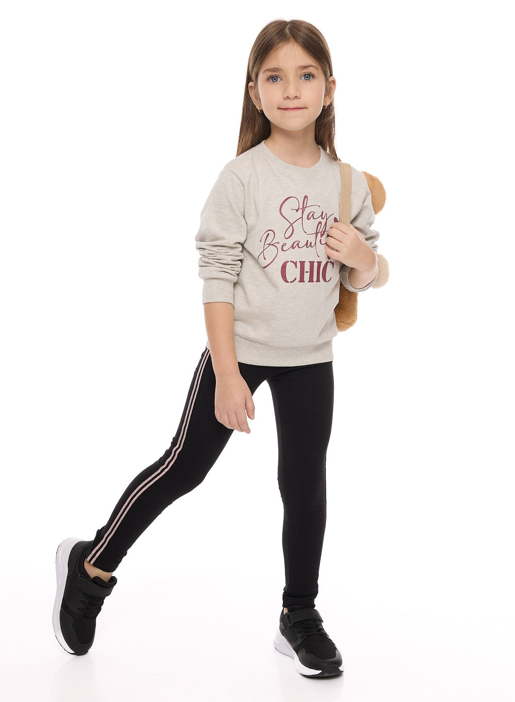 Girls Pullover - Glitter Print - Light Grey