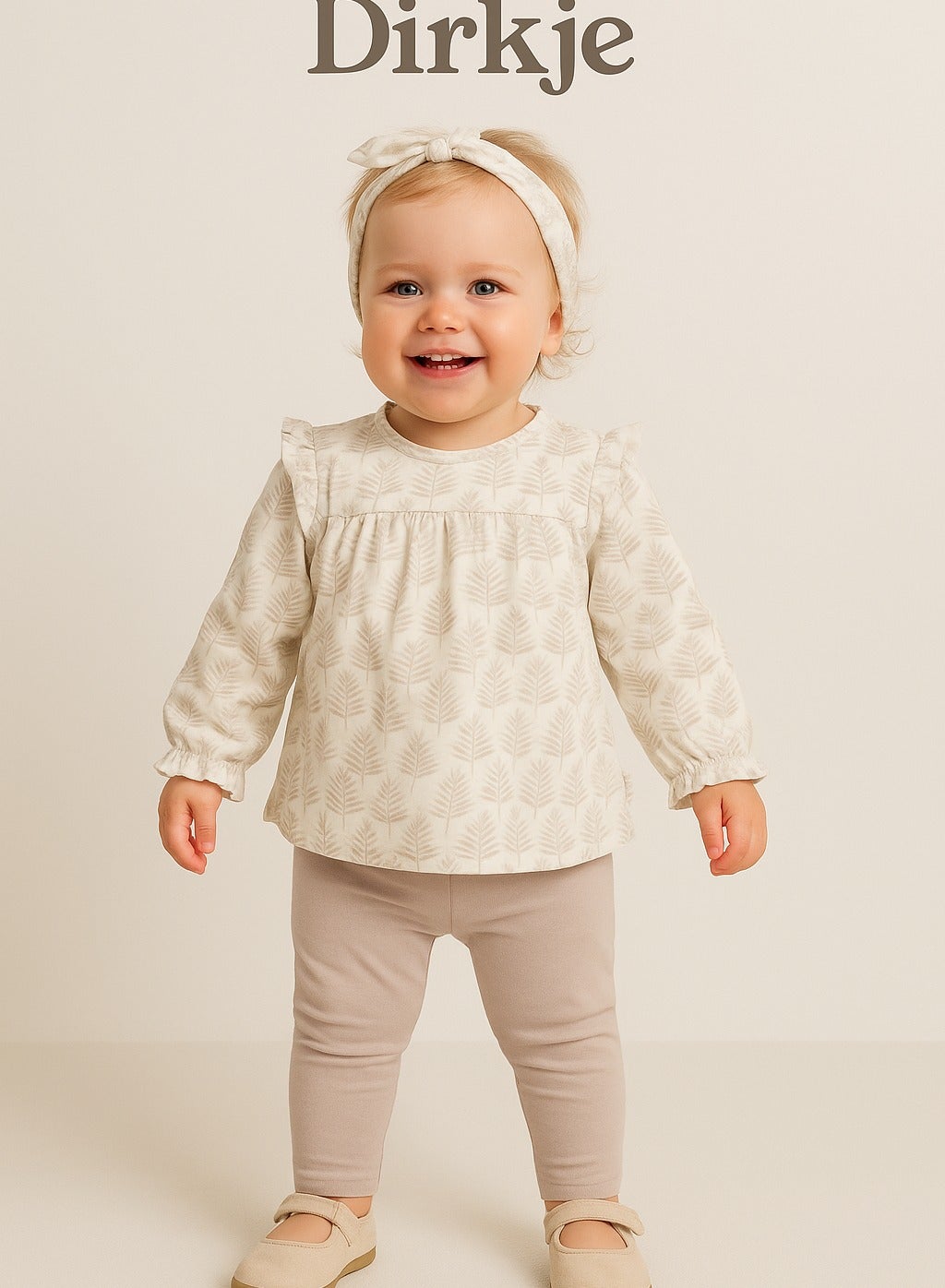 Dirkje Tree Printed Full Sleeves Top With Pant And Headband Set - White/Grey