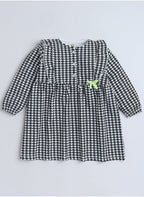 All Over Printed With Ruffle Dress And Contrast Bow